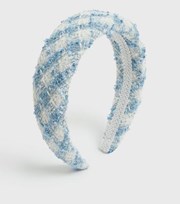 New Look Pale Blue Check Boucle Padded Headband
